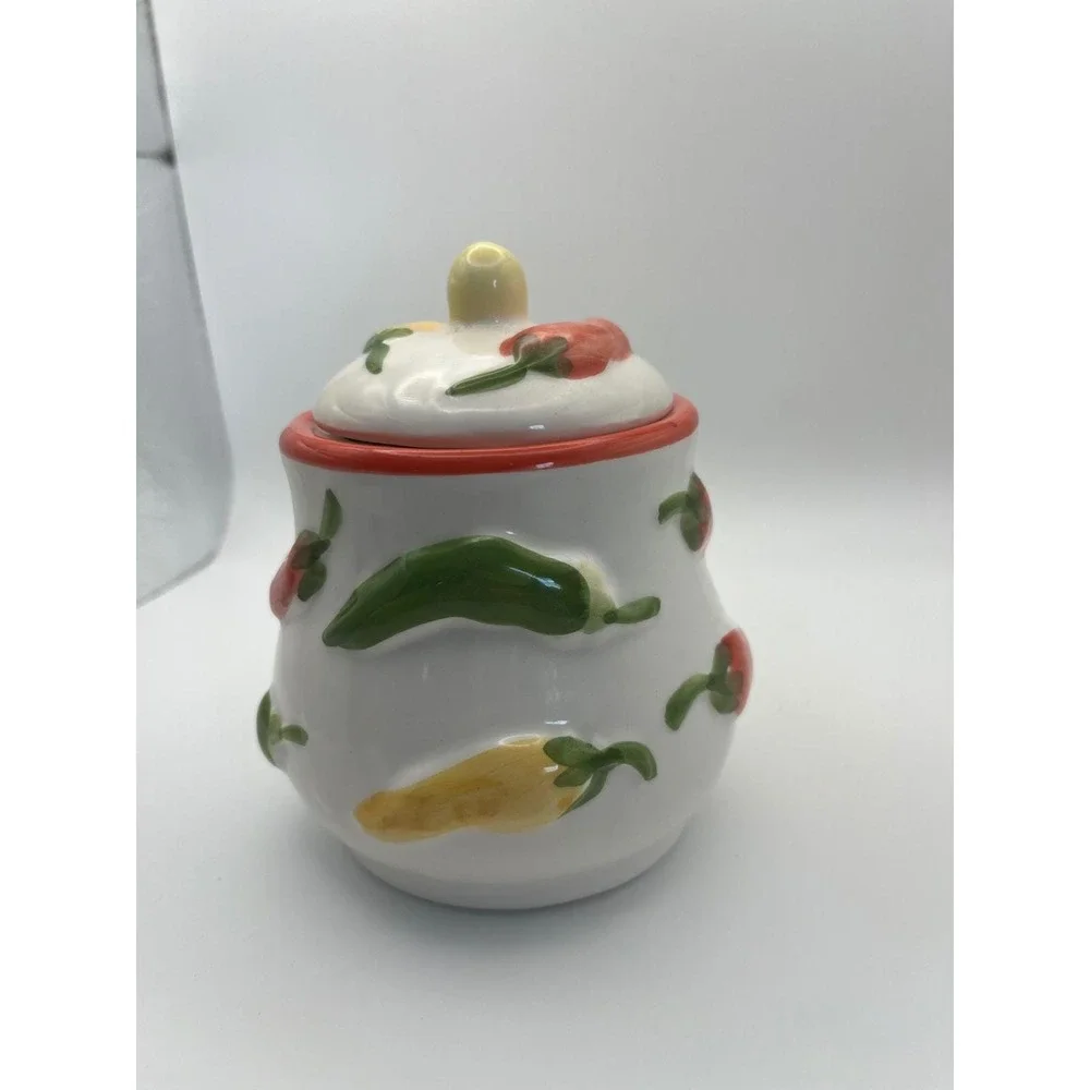 SAP Trading‎ Co Ceramic Chili Pepper Canister Small Jar with Lid 3D Embossed 5in
